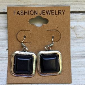 Boho Festival Black Antique Square Stone Earrings